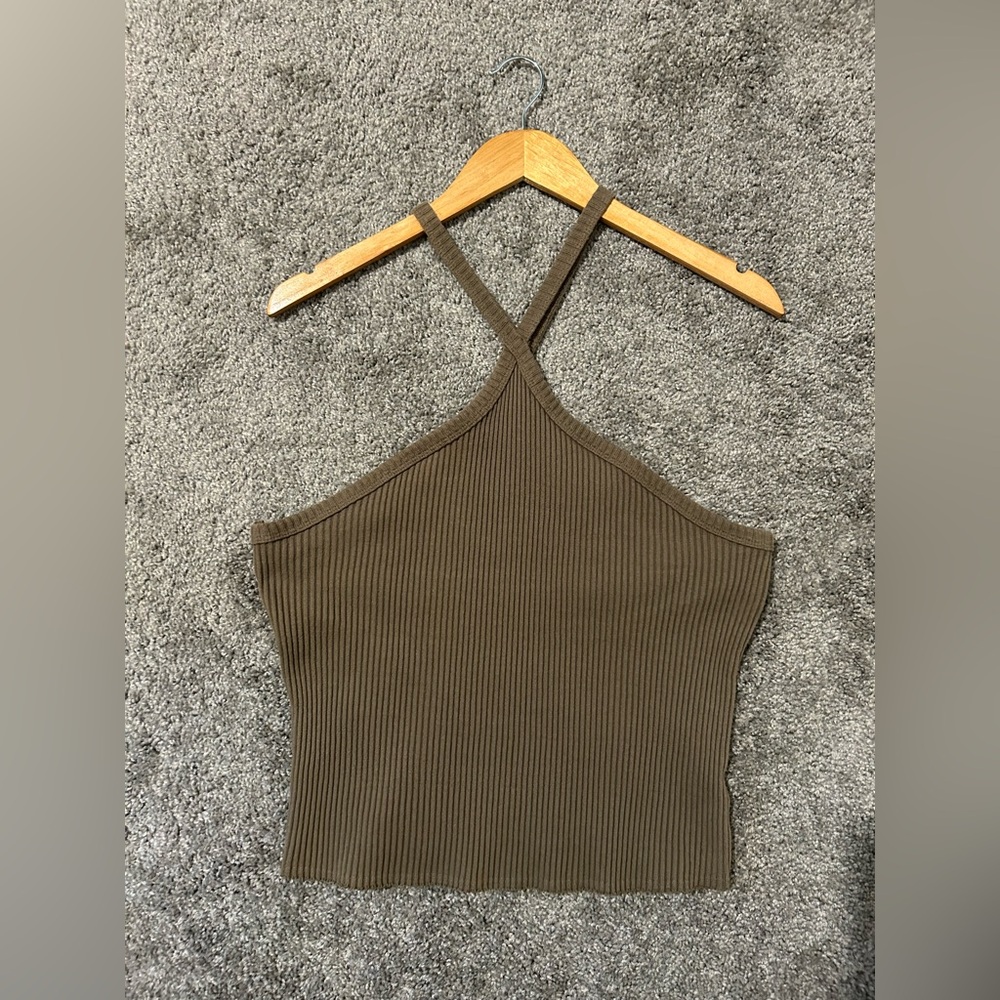 Anthroplogie T.La Green Ribbed Halter Tank Knit Top Size XL